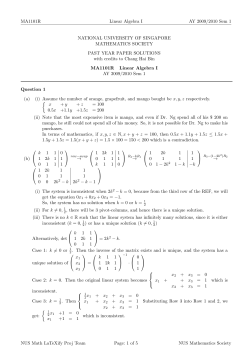 MA1101R Linear Algebra I AY 2009/2010 Sem 1 NATIONAL UNIVERSITY OF SINGAPORE