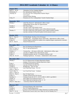 2014-2015 Academic Calendar At  A Glance August 2014