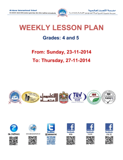 WEEKLY LESSON PLAN Grades: 4 and 5 From: Sunday, 23-11-2014 To: Thursday, 27-11-2014