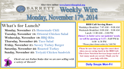 What’s for Lunch? Monday, November 17: Tuesday, November 18: Wednesday, November 19: