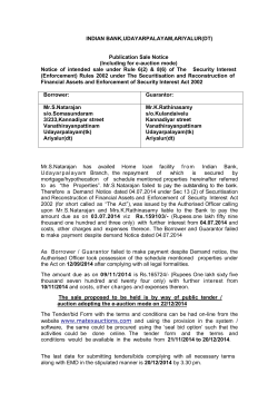 INDIAN BANK,UDAYARPALAYAM,ARIYALUR(DT)  Publication Sale Notice (Including for e-auction mode)