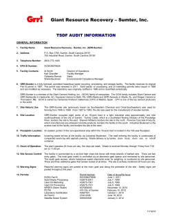 Giant Resource Recovery – Sumter, Inc . TSDF AUDIT INFORMATION