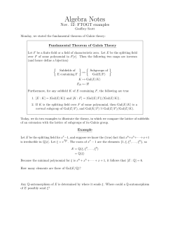 Algebra Notes Nov. 12: FTOGT examples Fundamental Theorem of Galois Theory