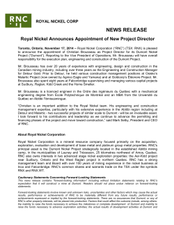 NEWS RELEASE  Royal Nickel Announces Appointment of New Project Director