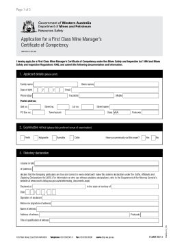Application for a First Class Mine Manager’s Certificate of Competency