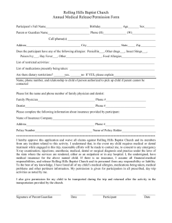 Rolling Hills Baptist Church Annual Medical Release/Permission Form