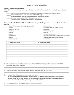Chapter 10 - Alcohol WK Worksheet Section 1 - Alcohol Affects