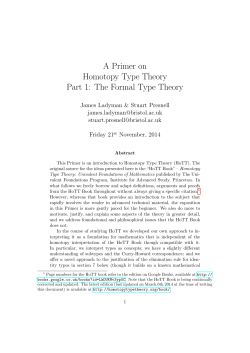 A Primer on Homotopy Type Theory Part 1: The Formal Type Theory