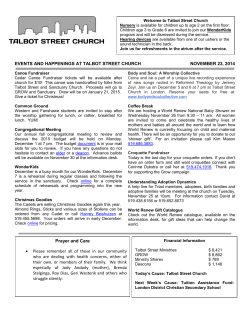 EVENTS AND HAPPENINGS AT TALBOT STREET CHURCH