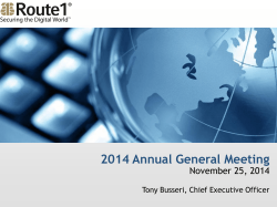 2014 AGM - CEO Presentation