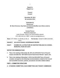 1 Report to Rapport au: Council Conseil November 26, 2014 26