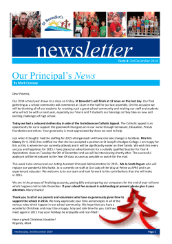 newsletter - St Benedict's Catholic Primary School, Mango Hill
