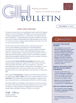 GIH Bulletin: December 15, 2014