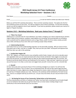 2015 SJTC Workshop Selection Form - Cumberland County NJ 4-H