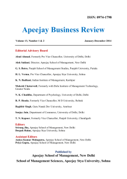 ISSN: 0974-1798 Apeejay Business Review Volume 13, Number 1