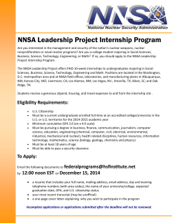 NNSA Leadership Project Internship Program