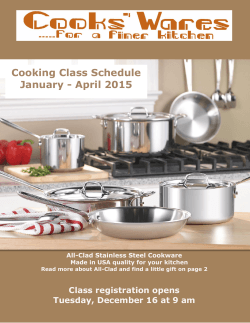 Cooking Class Schedule January - April 2015
