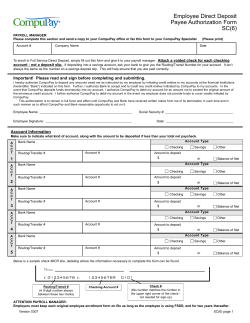 Employee Direct Deposit Payee Authorization Form SC