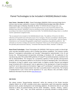 Flamel Technologies to be Included in NASDAQ Biotech Index