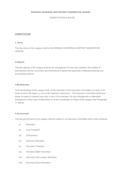 BHDBL Rules & Constitution - Barking, Havering & District