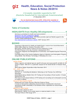 HESP News & Notes 26/2014 - Healthy DEvelopments