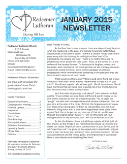 JANUARY 2015 NEWSLETTER - Redeemer Lutheran Green Bay