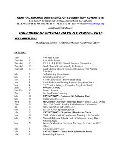 CALENDAR OF SPECIAL DAYS & EVENTS – 2015
