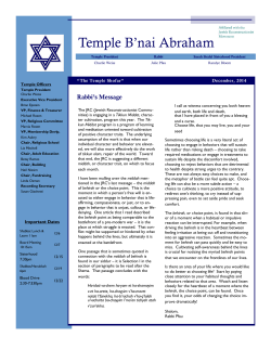 Temple B'Nai Abraham Synagogue Monday December 22 nd 2014
