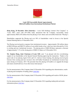 Immediate Release Louis XIII Successfully Raised Approximately