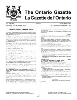 Ontario Gazette Volume 147 Issue 51, La Gazette de l'Ontario