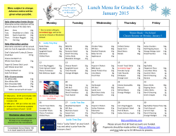 Lunch Menu for Grades K-5 January 2015