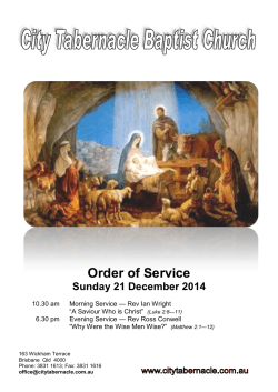 Sunday's Order of Service - City Tabernacle Baptist Church