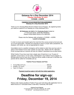 Deadline for sign-up: Friday, December 19, 2014