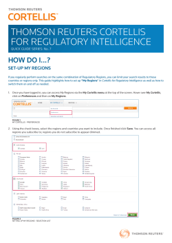 Thomson Reuters Cortellis for Regulatory Intelligence Quick Guide