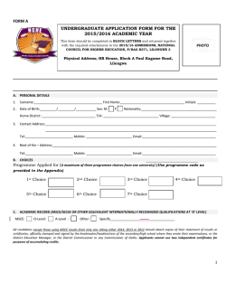 FORM A UNDERGRADUATE APPLICATION FORM FOR
