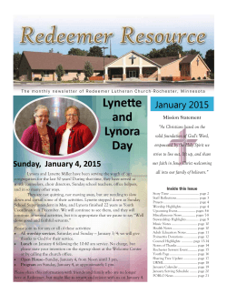 Newsletter January 2015 - Redeemer Lutheran Church