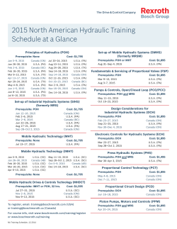 2015 North American Hydraulic Training Schedule at a Glance