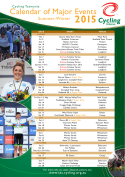 2015 Cycling Tasmania Calendar of Major Events