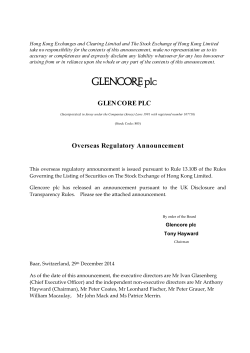GLEN CORE PLC Overseas Regulatory Announcement