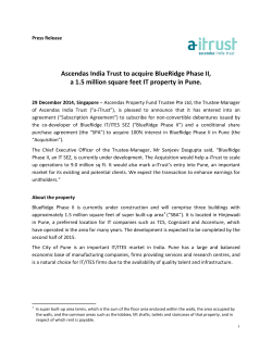 Ascendas India Trust to acquire BlueRidge Phase II, a 1.5 million