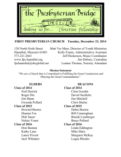 FIRST PRESBYTERIAN CHURCH Tuesday, December 23, 2014