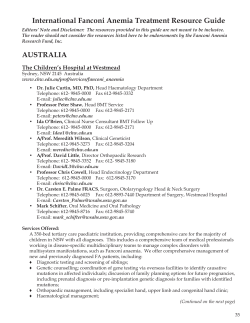 International Fanconi Anemia Treatment Resource Guide AUSTRALIA