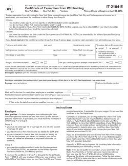Form IT-2104-E:2015:Certificate of Exemption from Withholding