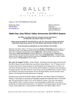 Ballet San Jose Silicon Valley Announces 2014/2015 Season