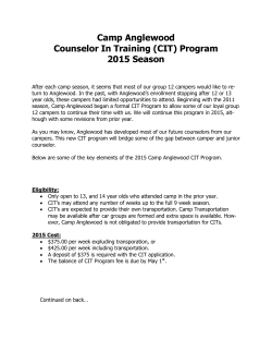 Camp Anglewood Counselor In Training (CIT) Program 2015 Season