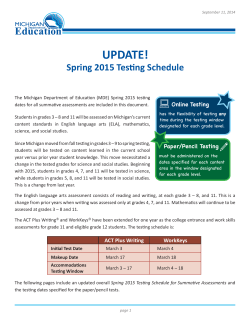 MDE Spring 2015 Testing Schedule Update