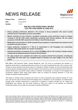 BHP Billiton Operational Review for the Year Ended 30 June 2014