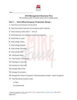 2015 Management Business Plan Part 1 … 2014 Office/Company