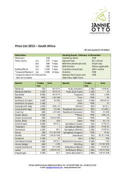2015 Price List SA - Jannie Otto Safaris