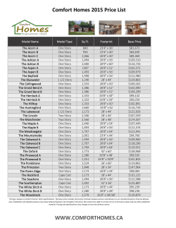 Comfort Homes 2015 Price List WWW.COMFORTHOMES.CA